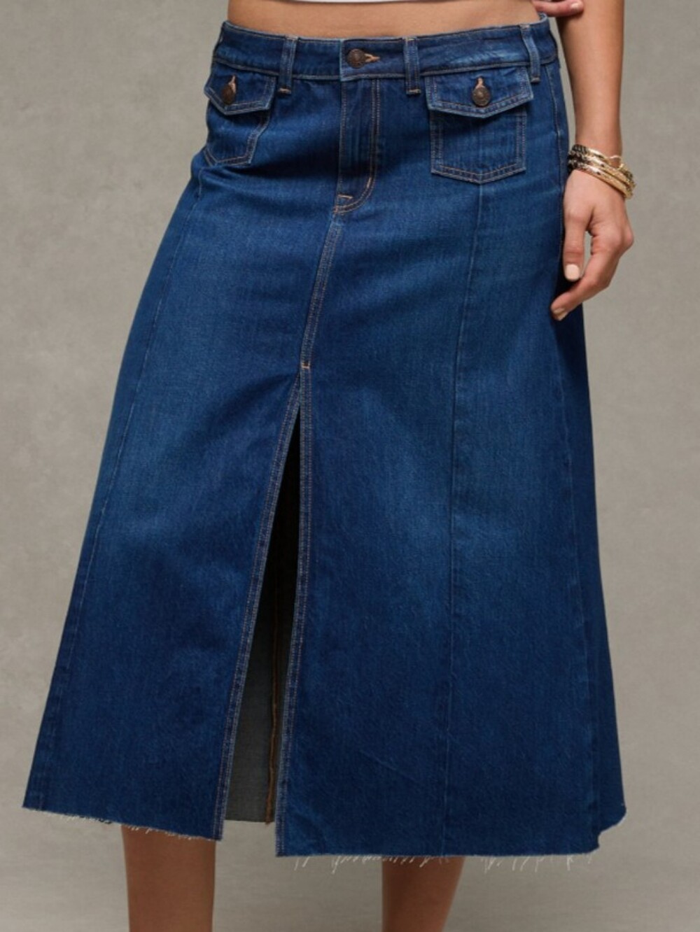 American Eagle Denim Midi Skirt with Front Slit, SZ 10, NWT
